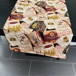 Lined Wine Label Pattern Table Runner in Red, Gold, Black